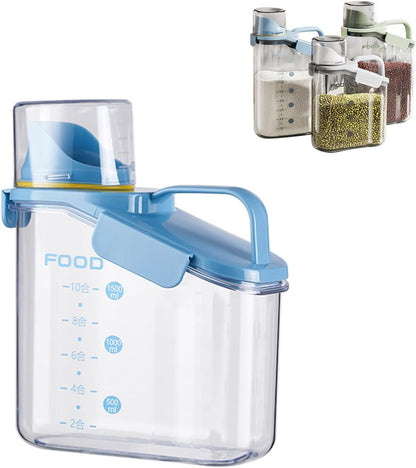 Cereal Containers Dispenser Rice Storage Container Clear Food Storage Containers Measuring Cup Pour Spout With Lids Airtight For Kitchen Grain Dry Food Pet Dog Food Organization（Green 1.6L）