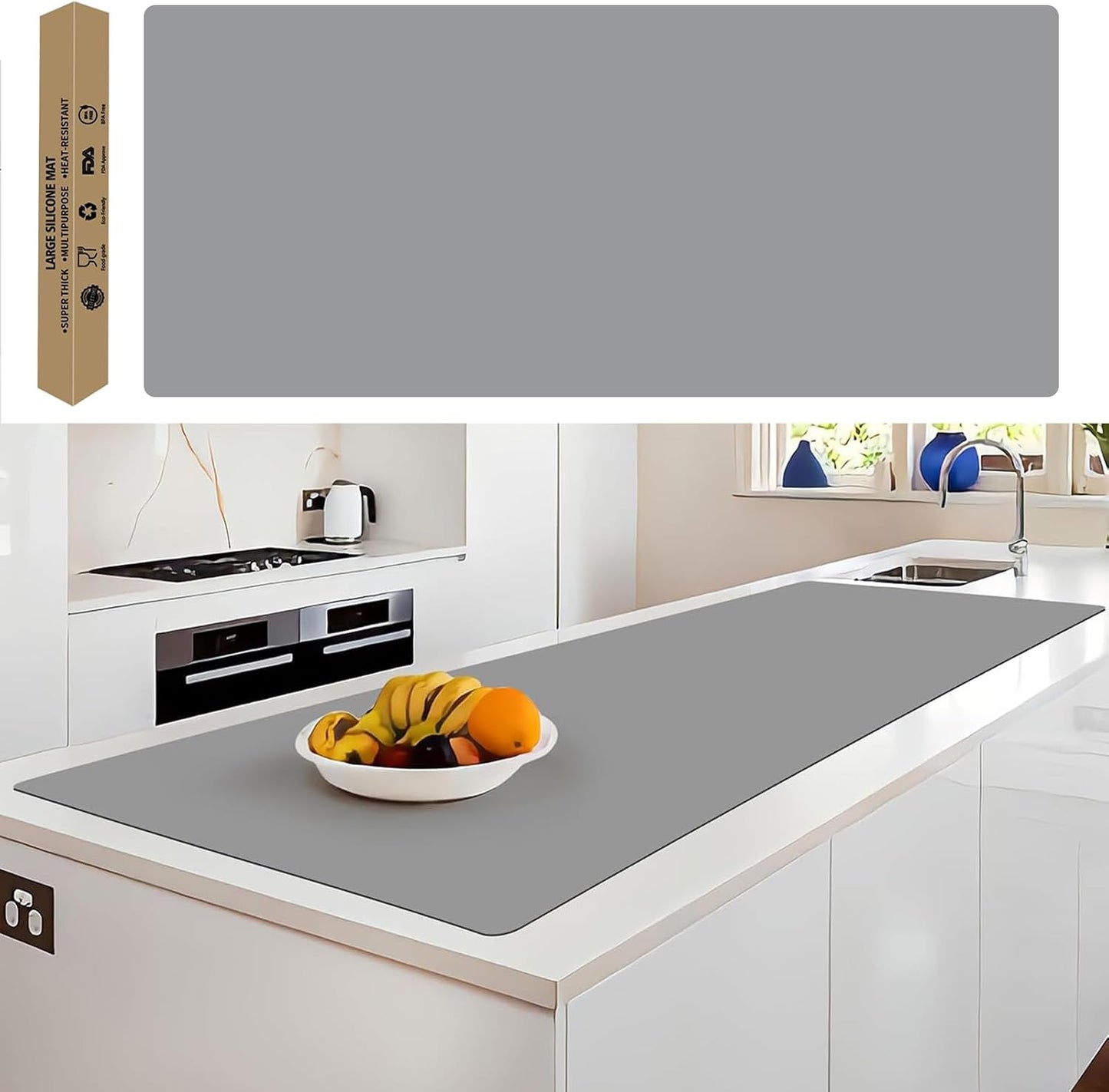 Super Large Silicone Mat, 120"x24" Silicone Mats for Kitchen Counter, Non-slip Heat Resistant Mat,Thicken Kitchen Counter Mat, Waterproof Countertop Protector for Craft (Black)