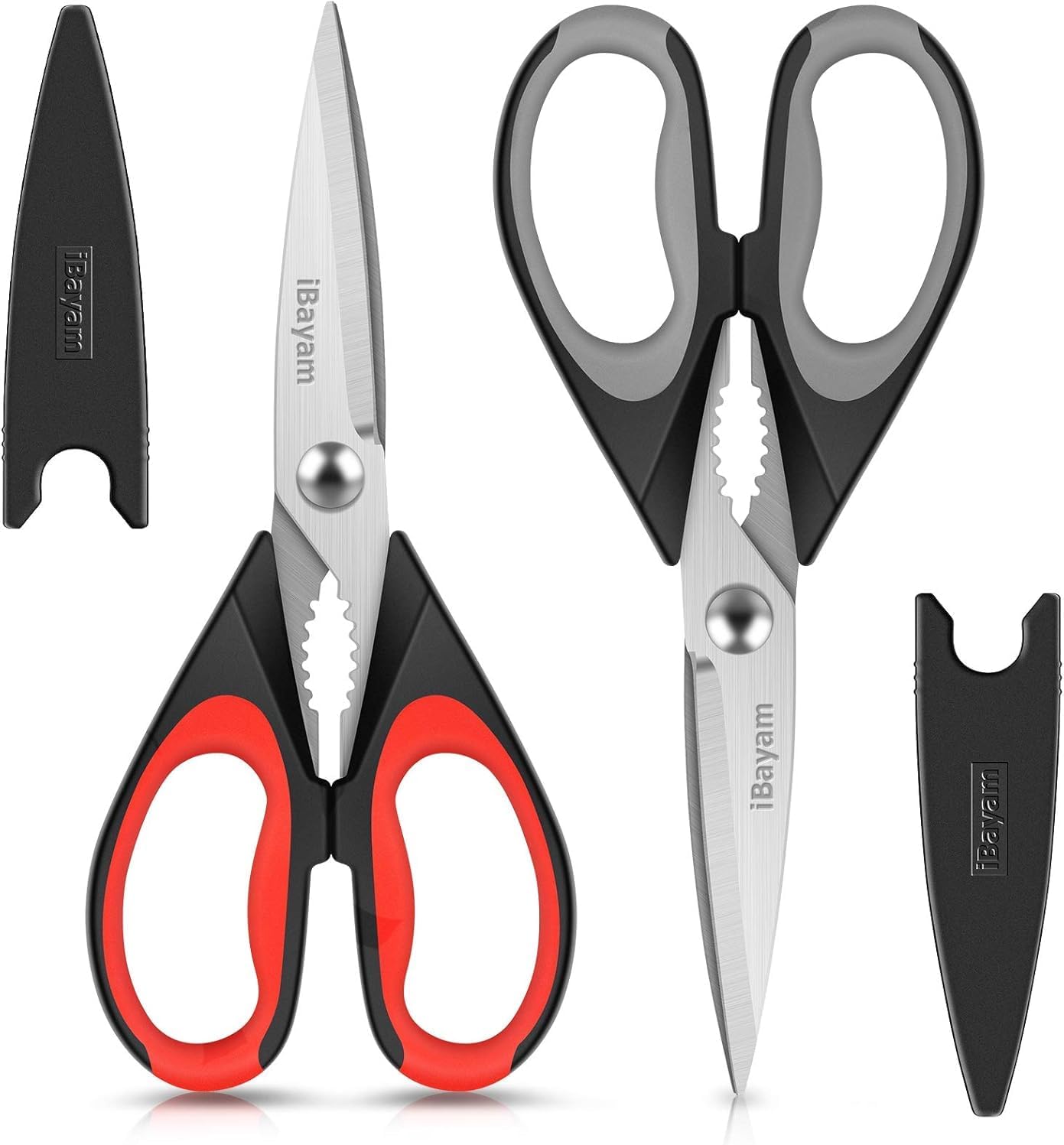 iBayam 2 Pack All Purpose Kitchen Shears Heavy Duty - Stainless Steel Kitchen Scissors With Protective Sheath, Soft Comfort-Grip Handle, Food & Meat Scissors, Home, Kitchen, Dining Utility Gadgets