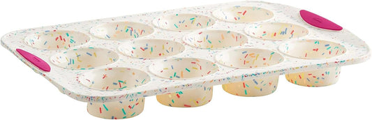 Trudeau Structure White Confetti 6-Cup Jumbo Muffin Pan – Premium Steel-Reinforced Silicone Bakeware, Nonstick BPA-Free Cupcake & Muffin Mold – Oven, Freezer & Dishwasher Safe