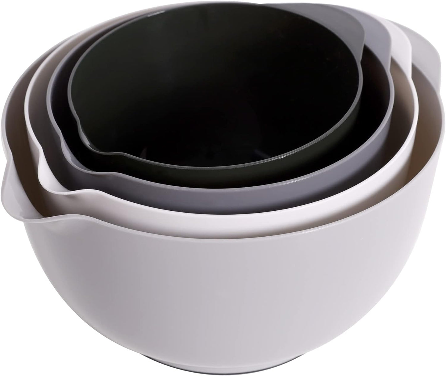 BoxedHome Nesting Plastic Mixing Bowl Set With Pour Spout, Microwave and Dishwasher Safe, BPA free Non-Slip Base, Set of 4 Size 1.7, 2.5, 3.5 and 4.5qt, Great for Prepping, Baking, Cooking (Dark Blue)