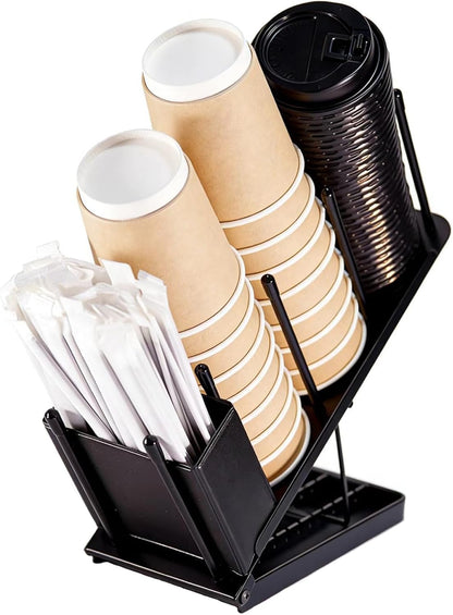 Adjustable Coffee Cup and Lid Holder, Disposable Cup Dispenser Organizer Stand for Countertop Coffee Bar Station, Bakery & Breakroom, Fits 3.14 Inch Cup Mouth (8oz/10oz/14oz/16oz Cups)