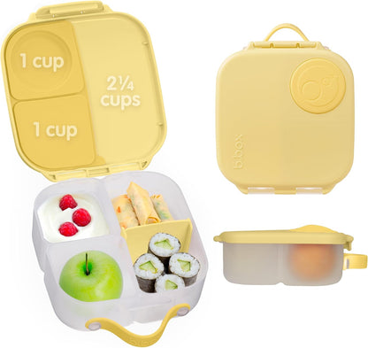 b.box Mini Lunch Box 2-Pack, Leak Proof Bento Box for Kids, 3 Compartment Snack Containers Ages 3+, Lunchbox for Daycare + School, Dishwasher Safe, BPA-Free, PFAS-Free, 4.25 Cup - Blue + Green