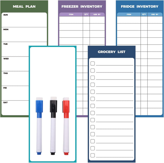 Magnetic Whiteboard for Fridge 5pcs 4x10inch Dry Erase Refrigerator White Board Magnet Meal Planner Board for Kitchen - Fridge and Freezer Inventory List Weekly Menu Plan Board Memo Pad Grocery List