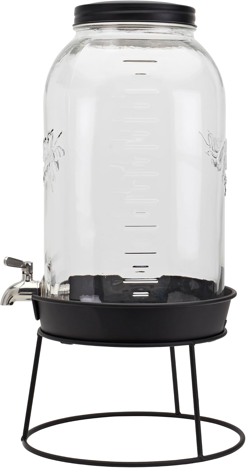 Mason Craft & More 3 Gallon Glass Beverage Drink Dispenser with Leakproof Spigot and Metal Stand