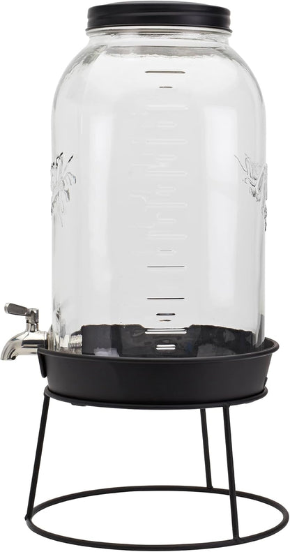 Mason Craft & More 3 Gallon Glass Beverage Drink Dispenser with Leakproof Spigot and Metal Stand