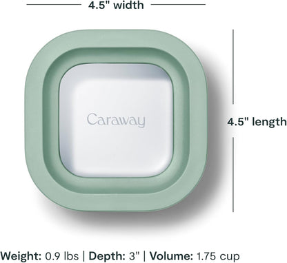 Caraway Glass Food Storage - 4.4 Cup Glass Container - Ceramic Coated - Easy to Store, Non Toxic, Non Stick Lunch Box Container with Lids - Dishwasher, Oven, & Microwave Safe - Mist