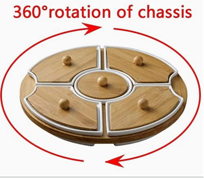 Allure Life Ceramic Appetizer Serving Platter with Bamboo Lid – 5 Section Divided Dish Set for Fruits, Snacks & Dips, White