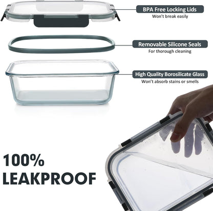 VERONES 30 Pieces Glass Meal Prep Containers Set, Stackable Glass Food Storage Containers with Lids-Airtight Lunch Containers，for Microwave, Oven, Freezer & Dishwasher,Grey