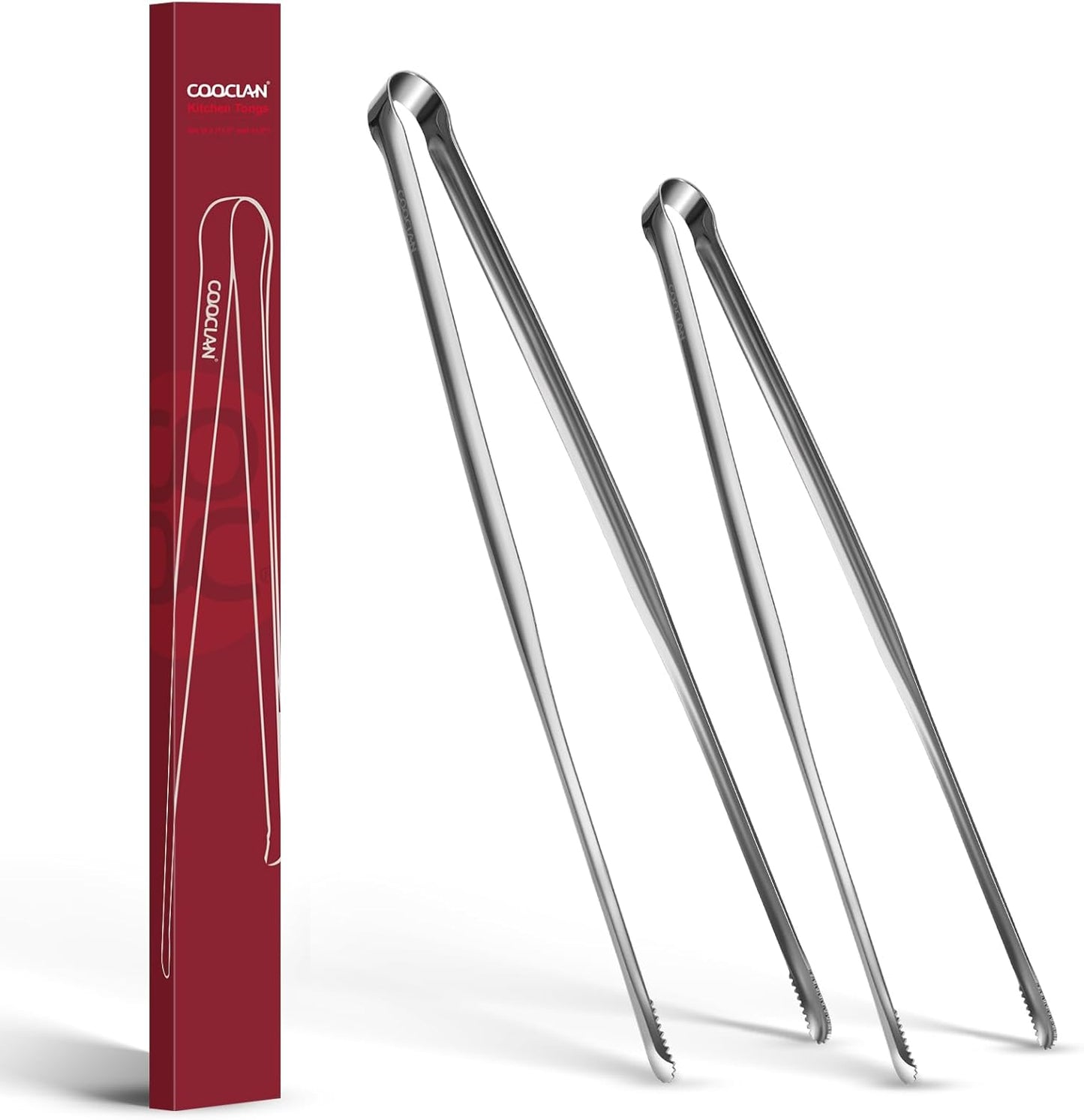 Precision Serrated Non-Slip Tips Cooking Tongs 2 Set (11.5" & 13.5"), 18/8 Stainless Steel Metal Tong, Light but Durable, Easily Control Kitchen Tweezer Tongs for Frying, Plating, BBQ