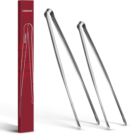 Precision Serrated Non-Slip Tips Cooking Tongs 2 Set (11.5" & 13.5"), 18/8 Stainless Steel Metal Tong, Light but Durable, Easily Control Kitchen Tweezer Tongs for Frying, Plating, BBQ
