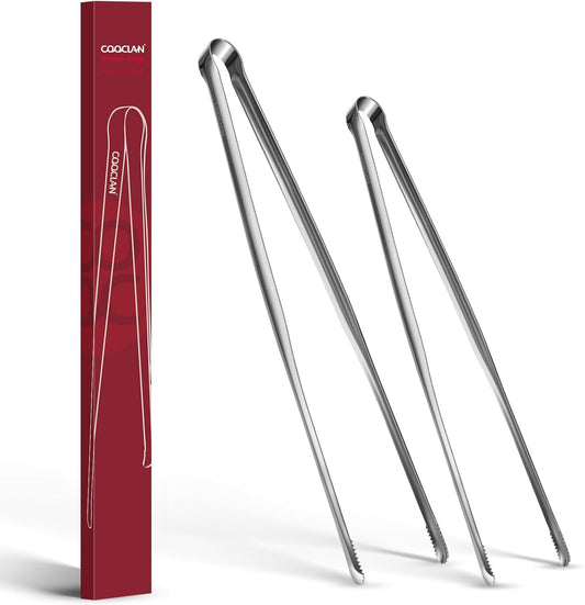 Precision Serrated Non-Slip Tips Cooking Tongs 2 Set (11.5" & 13.5"), 18/8 Stainless Steel Metal Tong, Light but Durable, Easily Control Kitchen Tweezer Tongs for Frying, Plating, BBQ