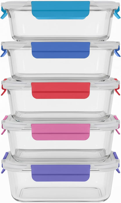 ECOBERI Glass Meal Prep Containers with Silicone Sleeves, 3 Piece 4.5 Cup Set, Borosilicate Glass Food Storage with Leak-Resistant Lids, Oven, Microwave, Freezer and Dishwasher Safe