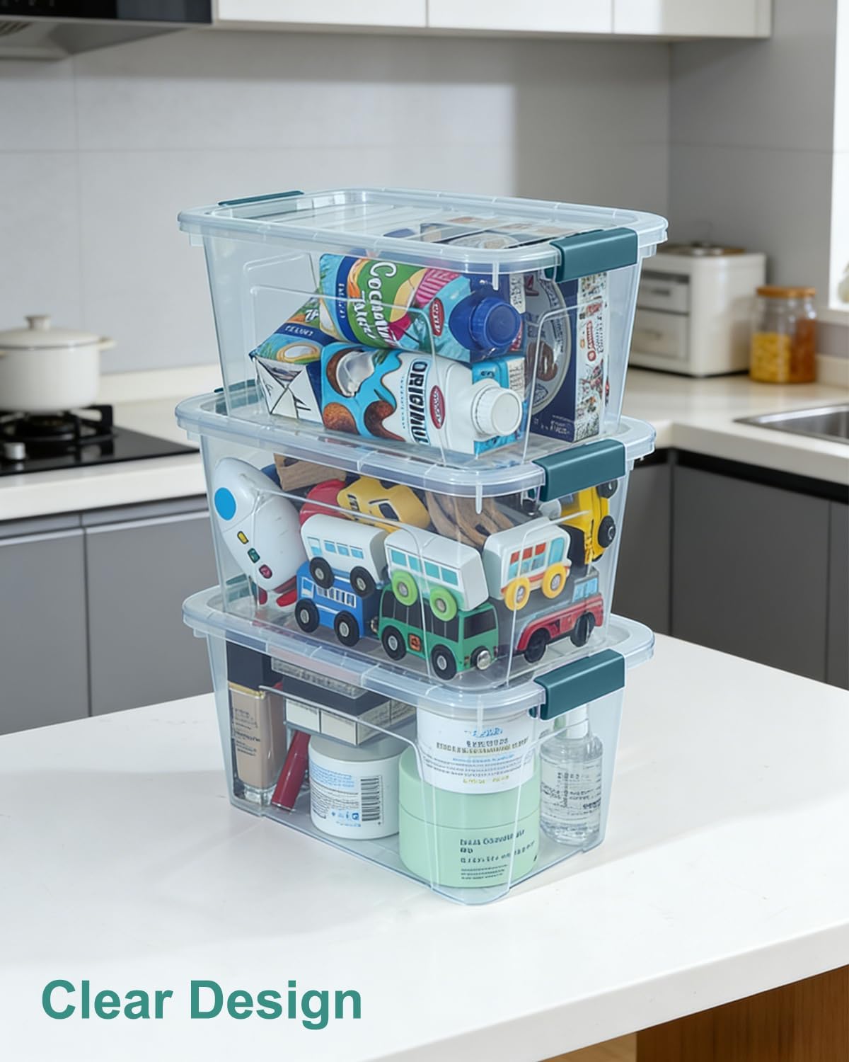 EOENVIVS Plastic Storage Bins with Lids 6 Pack, 7 Quart Storage Containers With Black Buckle Latch, Stackable Storage Organizers for Home Pantry Office Classroom Organization, Clear