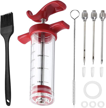 Meat Injector Syringe Kit With 3 Needles And Cleaning Brush