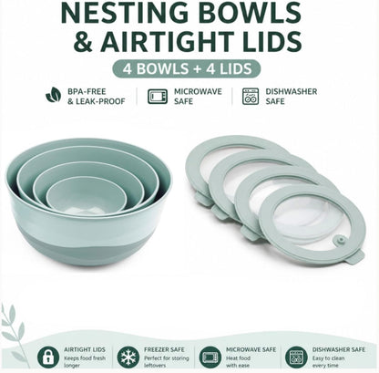 Pera Mixing Bowls with Lids, 8-Piece Airtight Leak-Proof Nesting BPA-Free Bowl Set for Kitchen & Food Storage, Large 4200ml Capacity, Microwave & Dishwasher Safe