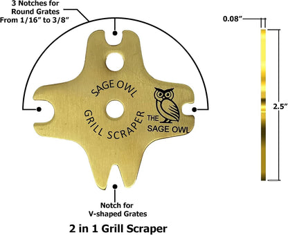 Sage Owl Bristle-Free Brass BBQ Grill Scraper – Safe Grill Cleaner for Outdoor Grills, Porcelain Grates, Smoker Accessories, Cooking Gadgets, and Barbecue Grilling Tools – Small Gifts for Dad