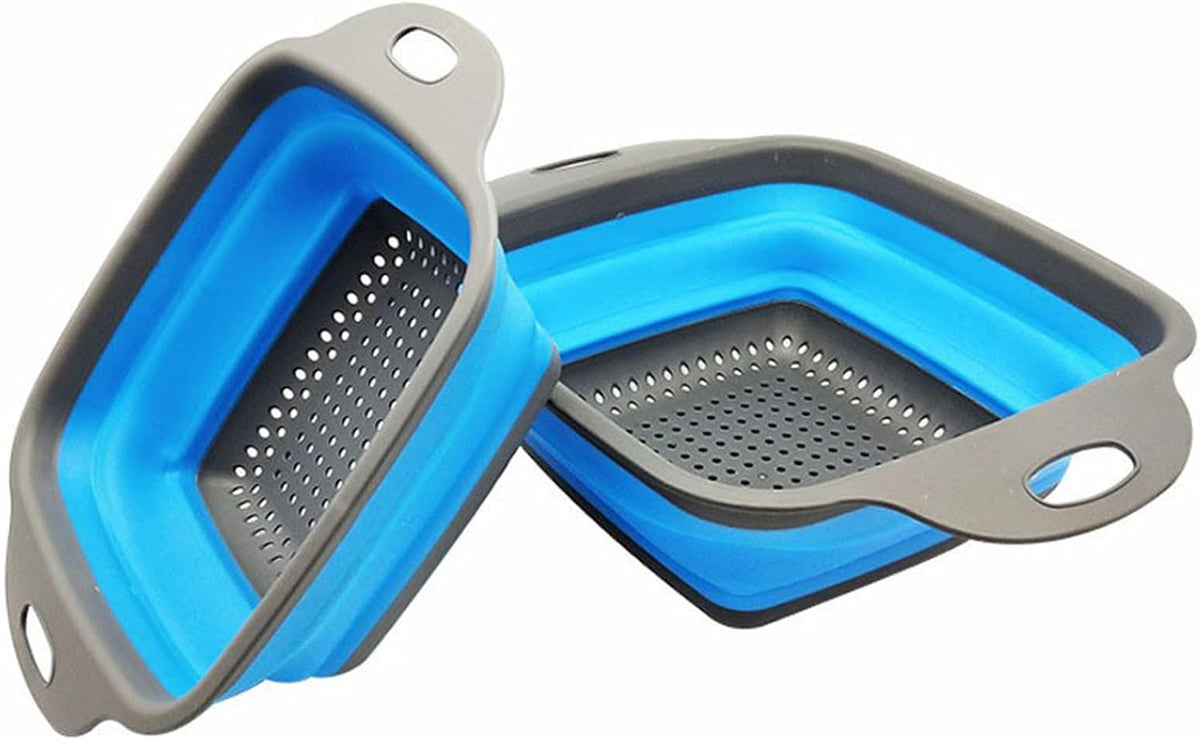 2 PCS Collapsible Colander, Collapsible Strainers for Kitchen, 11.5 inch Silicone Strainer and 9.5 inch Silicone Colander for Draining Vegetable fruit, Kitchen Food Strainer, Blue (Green)