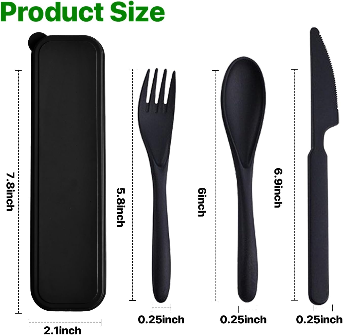 Travel Utensils with Case, 2 Sets Reusable Utensils Set with Case, Wheat Straw Utensils for Lunch Box Accessories, Camping Utensil Set for School Work Lunch or Daily Use（Black）