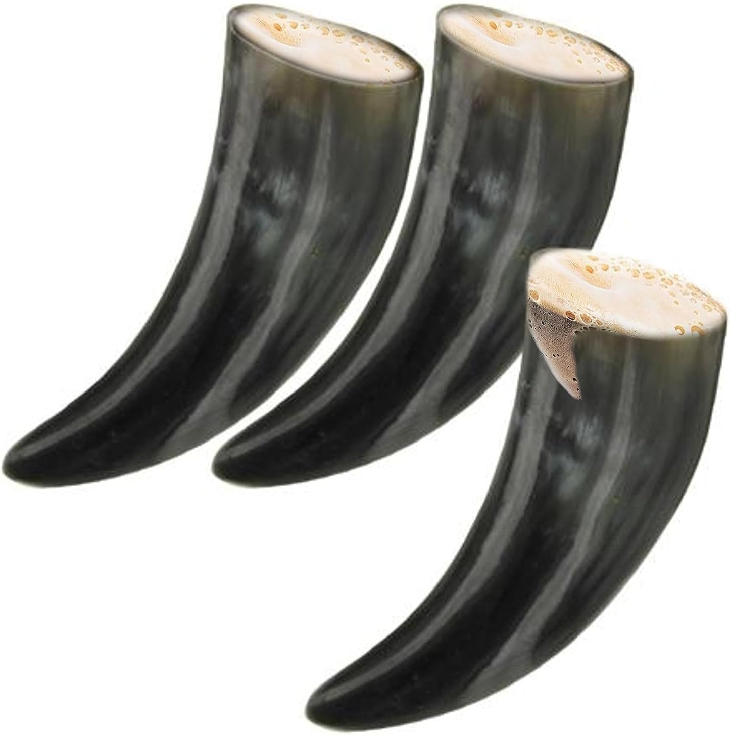 Armory Replicas™ 3-Piece Buffalo Drinking Horn Set – Handmade Natural Horn Cups with Earth Design, Viking Style Mead Ale Wine Cups for Feasts, Parties & Collectors