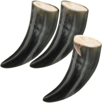 Armory Replicas™ 3-Piece Buffalo Drinking Horn Set – Handmade Natural Horn Cups with Earth Design, Viking Style Mead Ale Wine Cups for Feasts, Parties & Collectors