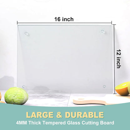 VASUHOME Tempered Glass Cutting Board Set of 2-16x12 inch Marble Pattern Cutting Board for Kitchen Counter - Scratch, Heat, Shatter Resistant and Easy to Clean- Black and Clear