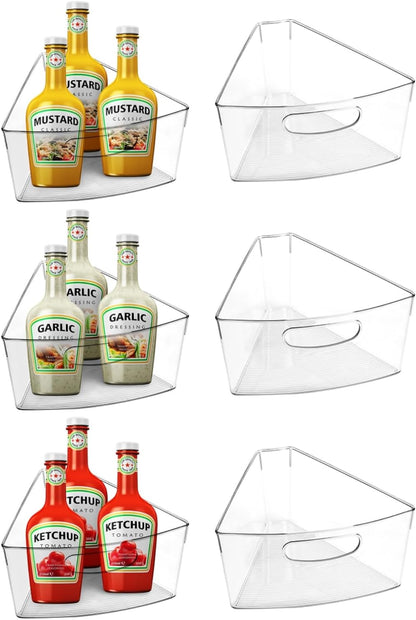 URALFA Lazy Susan Organizer, 1/8 Wedge Corner Cabinet Bins, Set of 4 | 10"x9.5"x4" Clear Plastic Bins with Handle, BPA-Free Food Safe, Fits 26"/28"/32" Lazy Susan, 4" Deep Storage