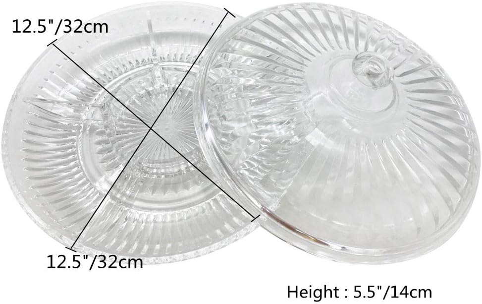 FEOOWV Creative Acrylic Multifunctional Party Snack Tray with Lid,Serving Dishes for Dried Fruits Nuts Candies Fruits,6-Compartment (Round)