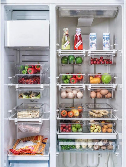 YekouMax Fridge Drawer Organizer, Refrigerator Organizer Bins, Pull Out with Handle, Shelf Holder Storage Box, Clear Container for Food, Drinks, Fit for Fridge Shelf Under 0.6" (1 Pack Medium)