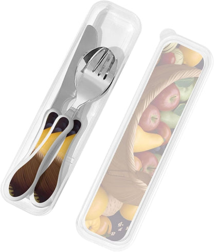 3-Piece Kids Silverware Set With Storage Case, Stainless Steel Reusable Children Safe Knife Spoon Fork Set Blue Active Girl Running Sunset Children Flatware Set For Kids Lunch Box - Colors A