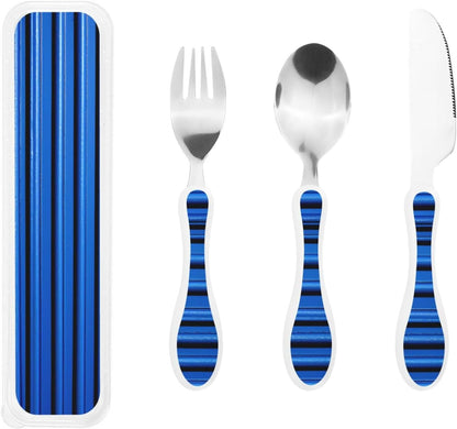 3-Piece Kids Silverware Set With Storage Case, Stainless Steel Reusable Children Safe Knife Spoon Fork Set African Lion Black And White Children Flatware Set For Kids Lunch Box