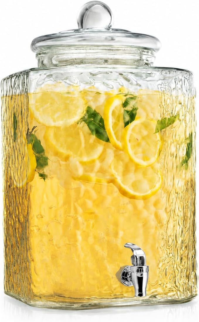 2 PACK 1.5 Gallon Drink dispenser, Glass Beverage Dispenser With Elegant Stand Stand, Drink Dispensers for Parties With Spigot 100% Leakproof. Perfect For Parties And Daily Use