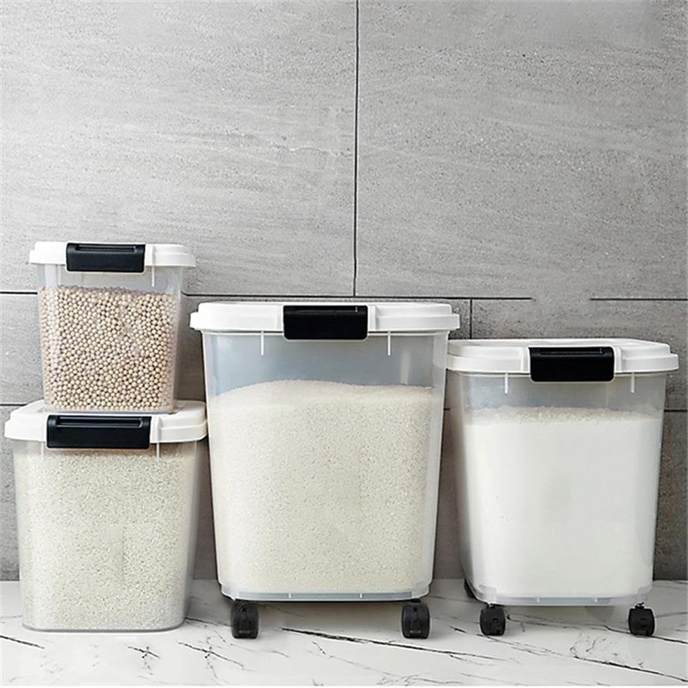 HANAMYA 40 LB Rice Storage Container with Measuring Cup, BPA free, For Rice | Grain | Pet Food | Flour, 1 count, Clear & Black