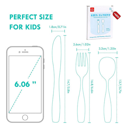 Lehoo Castle 6 Pieces Toddler Utensils, Kids Silverware for 2 3 4 Years Old, Stainless Steel Fork and Spoon Set with Plastic Handle, Safe Toddler Cutlery (Dinosaur)