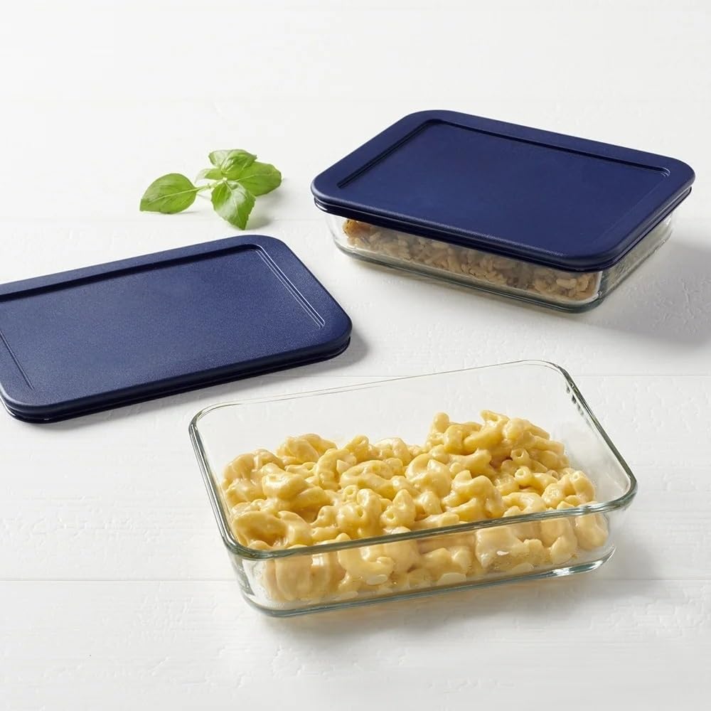 Glass Food Storage Containers with Lids, 3 Cup Rectangular, Set of 2