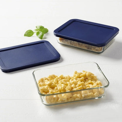 Glass Food Storage Containers with Lids, 3 Cup Rectangular, Set of 2
