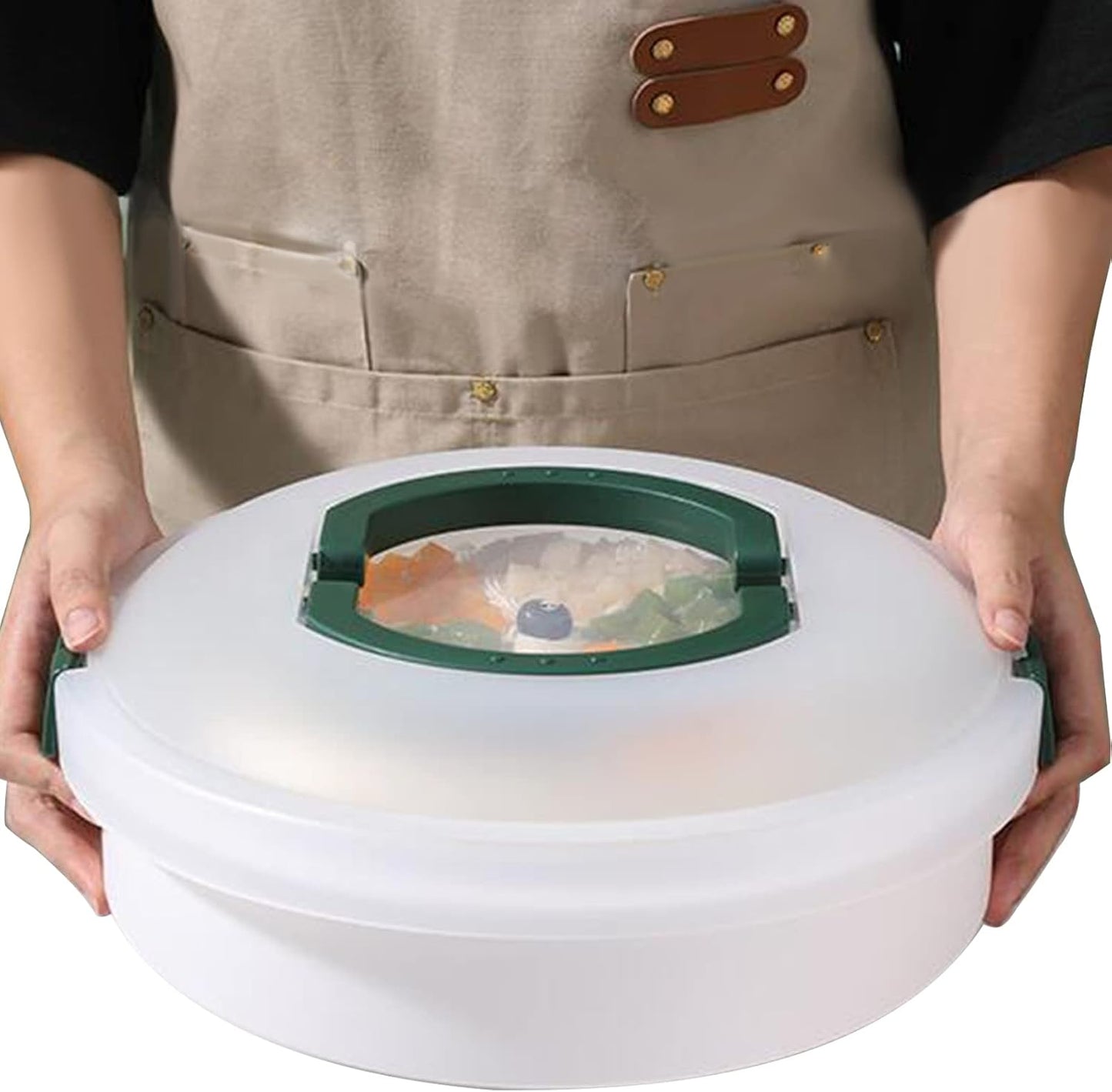 10 Inch Portable Pie Carrier with Lid and Tray 3-In-1 Round Cupcake Container Egg Holder Muffin Tart Cookie Keeper Food for Halloween(Green)