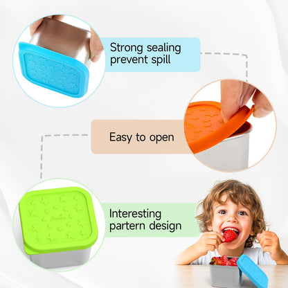SOPHICO Stainless Steel Snack Containers for Kids, 8 oz Small Food Storage Container 1 Cup with Silicone Lid - Perfect 304 Metal Toddler Lunch Box for Daycare and School, Leak Proof (MIX, 4 PACK)