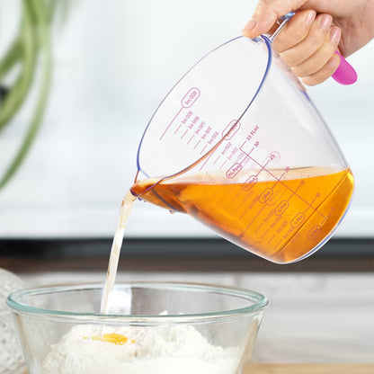 Liquid Measuring Cups with Spout 3 Pcs Stackable Plastic Liquid Measuring Cups with ML OZ Scale, BPA Free Clear Measuring Cup with Non-Drip Spout & Silicone Handle for Kitchen Cooking Baking