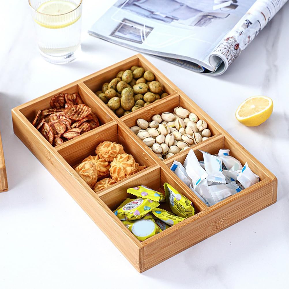 Cabilock Divided Serving Dishes Snacks Tray: Bamboo Tray Chip and Dip Platter Divided Serving Platter for Chips and Dip Veggies Candy and Snacks