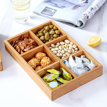 Cabilock Divided Serving Dishes Snacks Tray: Bamboo Tray Chip and Dip Platter Divided Serving Platter for Chips and Dip Veggies Candy and Snacks
