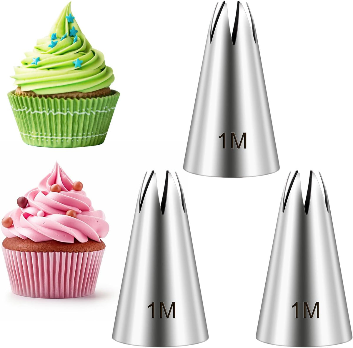 3 Pcs #12 Round Piping Tip for Macarons, Stainless Steel Round Frosting Piping Tips with 8mm Opening, Professional Cookie Decorating Pastry Tips Set for Frosting & Cake Decorating (Silver)