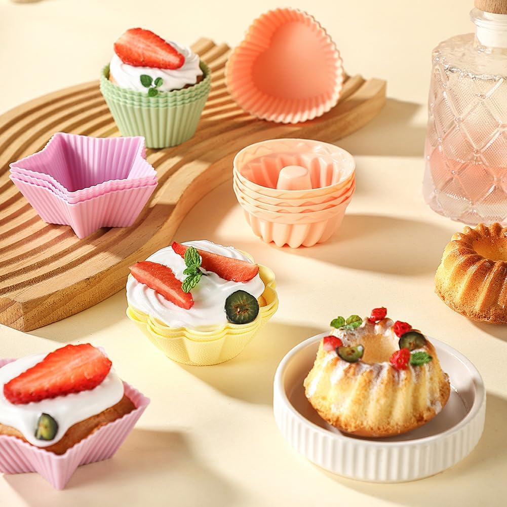 5Pcs Silicone Baking Cups Muffin Liners, Reusable Baking Cups Pastry Muffin Molds, 42343224