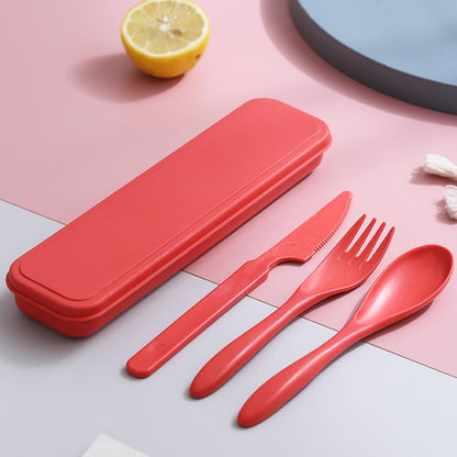 Reusable Travel Utensils Set with Case, 4 Sets Wheat Straw Portable Plastic Fork Spoons Knife Cutlery, Camping Eco-Friendly BPA Free Tableware for Kids Adults Work Picnic or Daily Use (Colorful)