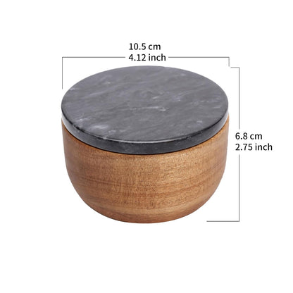 jalz jalz Acacia Wood Salt Cellar with white Marble Lid, 10oz Pinch Pot & Spoon