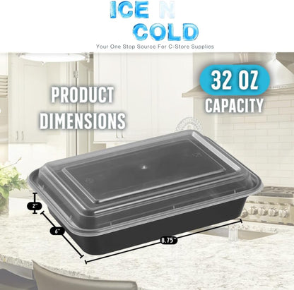 Reusable To-Go Food Meal Prep Storage Containers with Leak Proof Snap Lids 58oz | 1715ml | 50-Pack