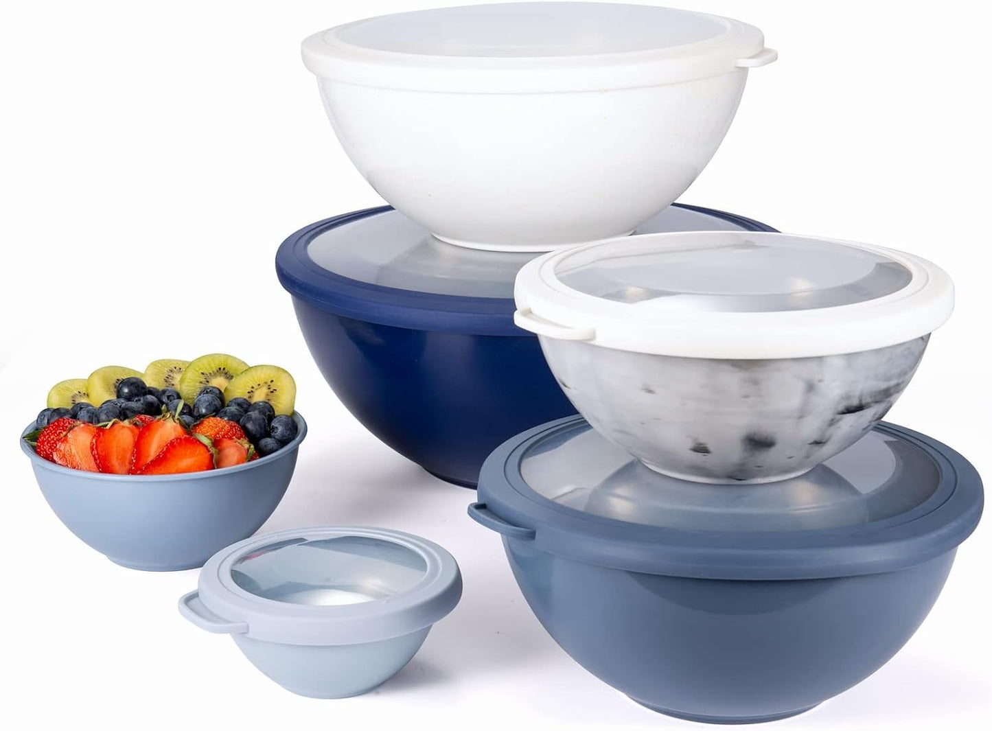 COOK WITH COLOR Mixing Bowls with Lids - 12 Piece Plastic Nesting Bowls Set includes 6 Prep Bowls and 6 Lids, Microwave Safe Mixing Bowl Set, Pink Embossed - Colors A