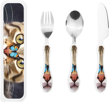 3-Piece Kids Silverware Set With Storage Case, Stainless Steel Reusable Children Safe Knife Spoon Fork Set Classic Cocktail Children Flatware Set For Kids Lunch Box