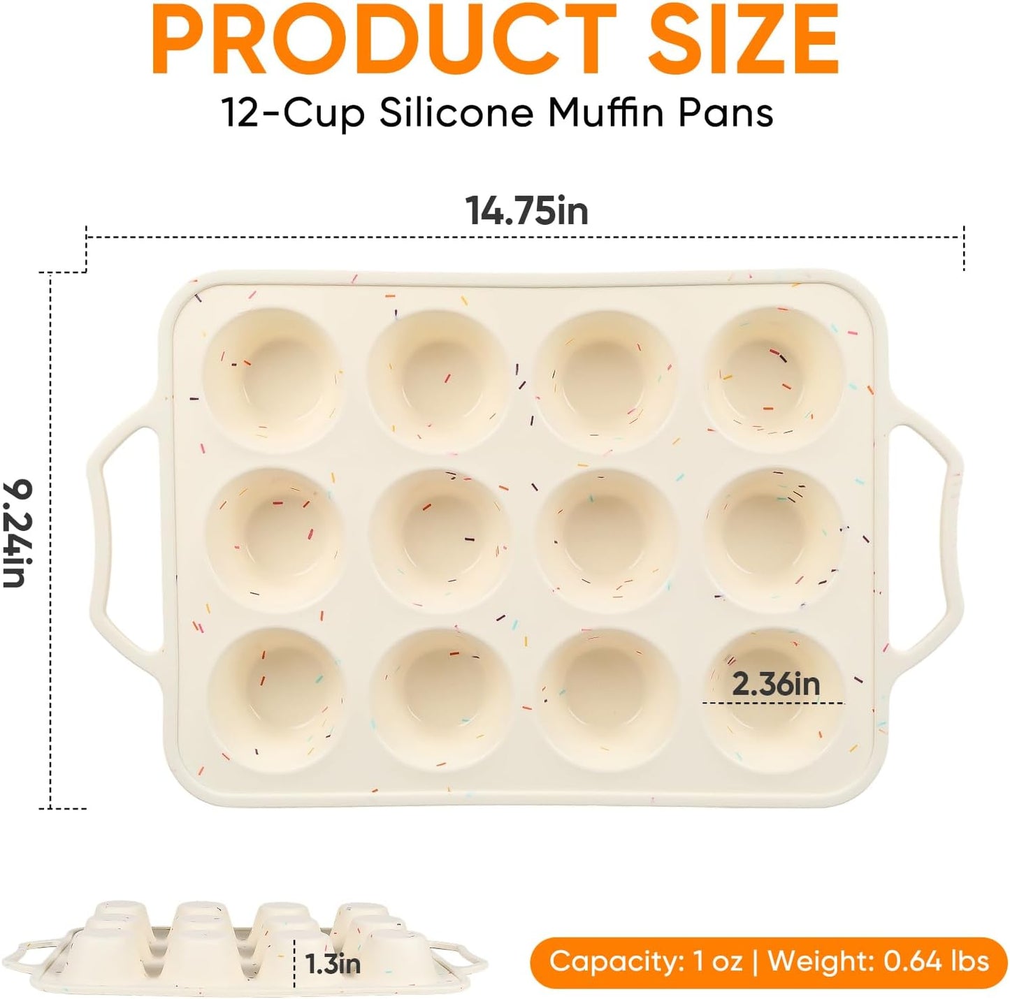 2 Pack Silicone Muffin Pans 12 Cups Regular Size, Nonstick Cupcake Baking Pan with Metal Reinforced Frame, BPA Free Silicone Muffin Trays, Oven & Dishwasher Safe for Homemade Muffins Egg Bites