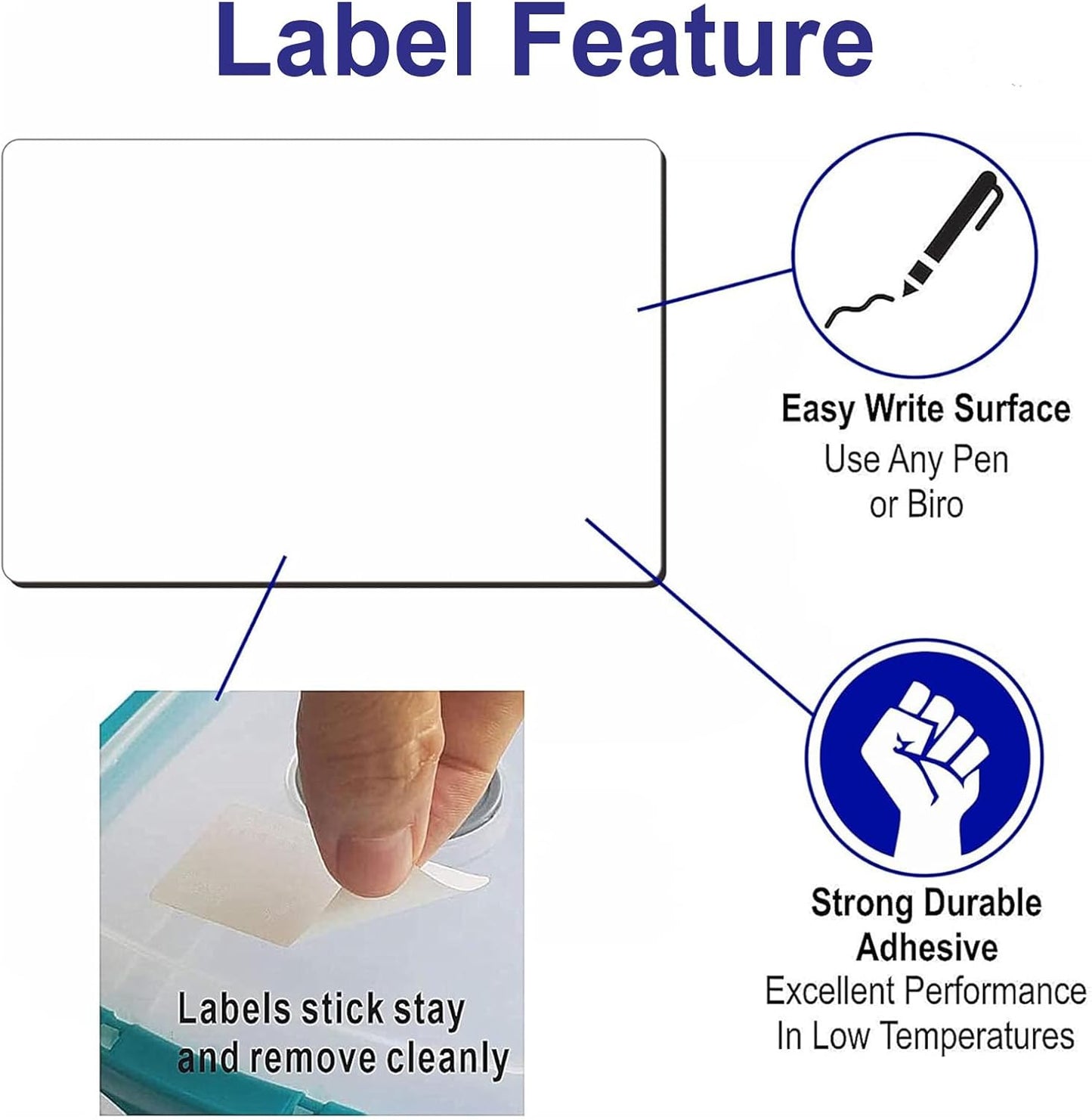 Removable Label Stickers for Organizing -320PCS 3 x 2 inch Waterproof Handwrite Blank Labels, School, Home, Business for Plastic Bins, Folders, Freeze Food (White)